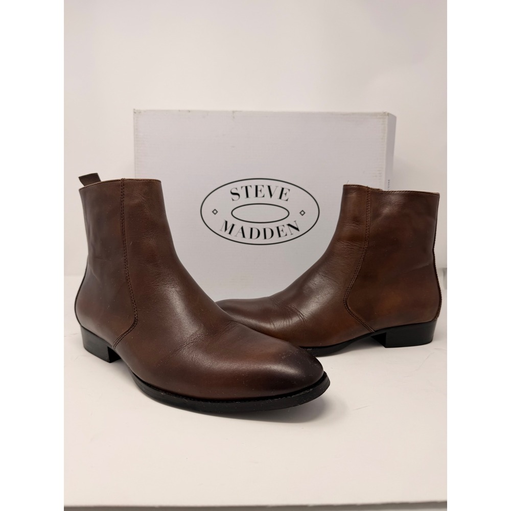 Steve Madden Santos Men's Brown Leather Chelsea Ankle Boots Size 7M New - Picture 6 of 16